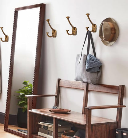 Antique Brass Hooks Large Wall Mounted Decorative Solid Heavy-Duty Double-Sided Coat Hooks Triple Coat Hook Towels Coats Robes Towels Bag Bathroom Three Prong Coat Hook (2 Pack) - color: Antique Brass