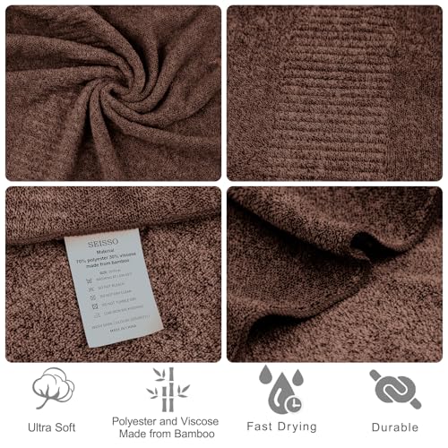 SEISSO Bath Towels, Extra Absorbent & Quick Drying Lightweight Fiber Towels, Premium Big Soft Bath Towel for Fitness, Spa, Sports Towels, Yoga Towel, Brown(4 Pack) - color: Brown