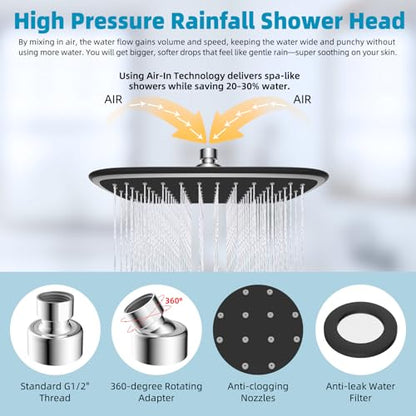 Rain Shower Head with 12" Metal Extension Arm, 10" High-Pressure Showerhead | Chrome Finished, Boosting Rainfall/Fixed Showerhead, Shower Head Extender Adjustable Height/Angle, 1-Min Easy to Install - color: Chrome, size: 12 Inch