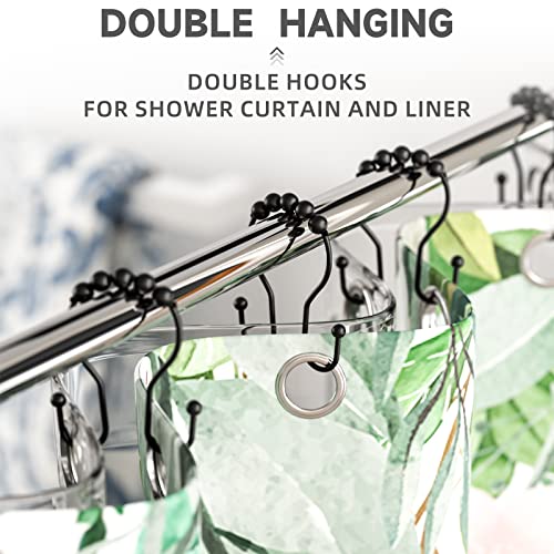 Bathway Shower Curtain Hooks Shower Curtain Rings Black Shower Curtain Hooks RustProof Smooth Metal Double Shower Curtain Hook, Shower Hooks for Shower Curtain Liner Bathroom Shower Rod Hook - color: Black
