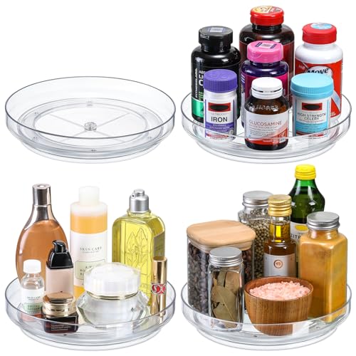 4 Pack 9 Inch Elegant Clear Turntable Acrylic Lazy Susan, Non-Skid Rotating | Smoothly Kitchen Spice Rack, Cabinet Pantry Organization Storage, Refrigerator, Vanity Makeup, Bathroom Countertop Organizer - size: 9inch - 4 Pack