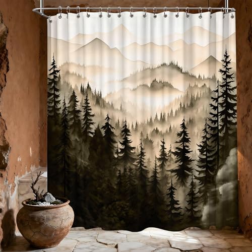 Dark Brown Forest Shower Curtain Nature Bronze Chocolate Brown Shower Curtains for Mens Bathroom, Waterproof Polyester Fabric with Hooks, 108" W x 72" L - color: Brown, size: 108"W x 72"L (Pack of 1)
