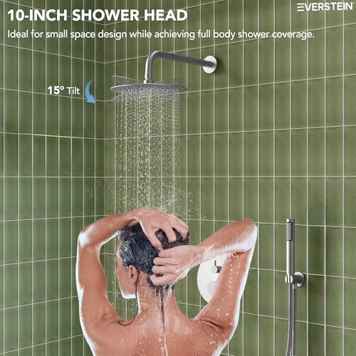10" High-Pressure Rainfall Shower System with Handheld Spray, Wall Mount Bathroom Shower Faucet Set with Tub Spout (Brushed Nickel) - color: Brushed Nickel, style: With Tub Spout