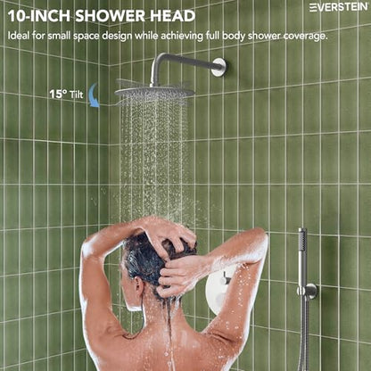 10" High-Pressure Rainfall Shower System with Handheld Spray, Wall Mount Bathroom Shower Faucet Set with Tub Spout (Brushed Nickel) - color: Brushed Nickel, style: With Tub Spout