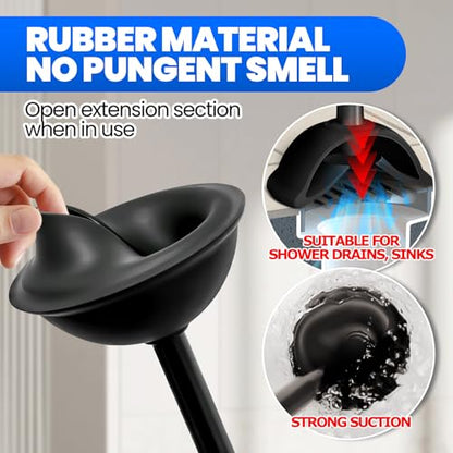 2Pack 2 in 1 Toilet Brush and Plunger Set, Extended Handle Plunger,Toilet Bowl Brush Plunger Set,Bathroom Cleaning Tools,Cleaning Brush,Toilet Brush Plunger Combo(Bright Black) | Heavy Duty Rubber Toilet Bowl Cleaner, Apartment Must Haves Bathroom Decor A