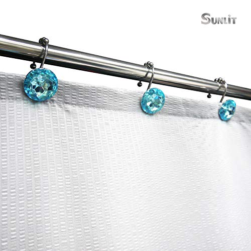 Sunlit Luxury Design Round Teal Blue Diamond Crystal Gem Bling with Glide Balls Shower Curtain Hooks for Mermaid Shower Curtains, Rust Proof Metal Rhinestones Glam Shower Curtain Rings-12 Pack - color: Teal