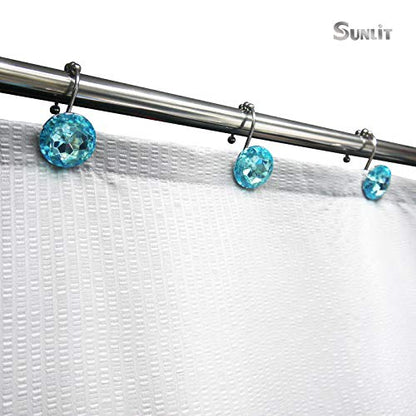 Sunlit Luxury Design Round Teal Blue Diamond Crystal Gem Bling with Glide Balls Shower Curtain Hooks for Mermaid Shower Curtains, Rust Proof Metal Rhinestones Glam Shower Curtain Rings-12 Pack - color: Teal