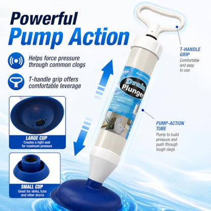 Dependable Industries inc. Essentials High Pressure Pump Plunger & Drain Clog Remover for Toilet Sink Tub Shower, 2 Heads