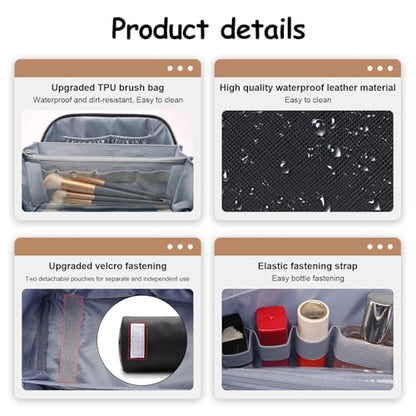 BOYATU Travel Makeup Bag Organizer Cosmetic Bag: 3 Pcs Set Make up Bags for Women with Handle - Waterproof Vegan Leather Toiletry Bags Travel Essentials Pouch with Compartments (A-01-Black) - color: 02-C-Black