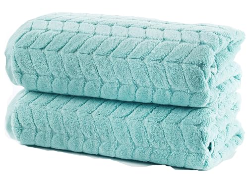 BAGNO MILANO Turkish Cotton Bath Towels, Hand Towels - Soft Plush Jacquard Collection - Highly Absorbent Towel Set (Aqua Green, 2 pcs Bath Towel Set) - color: Aqua Green, size: 2 pcs Bath Towel Set