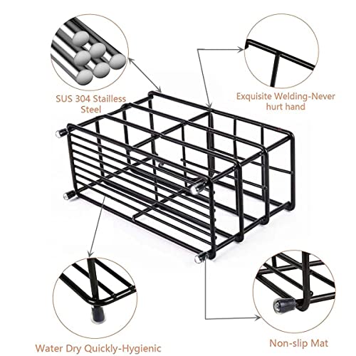 Toothbrush Holders for Bathroom, Stainless Steel, Black | 7-Slot, Organizer - size: Large