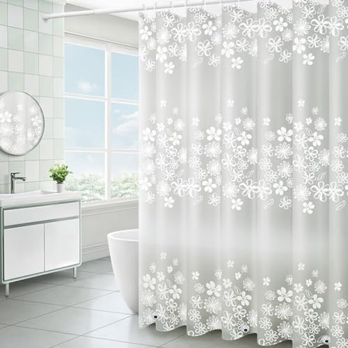 Plastic Shower Liner - Premium PEVA 4G Shower Curtain Liner with Rustproof Grommets and 3 Weighted Magnets, Waterproof Shower Curtains for Bathroom (White Flower) - color: White Flower, size: 71"W x 71"L (Pack of 1)