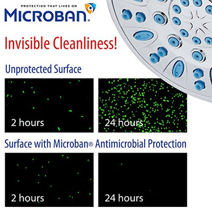 Antimicrobial/Anti-Clog High-Pressure 30-setting Rainfall Shower Combo by AquaDance with Microban Nozzle Protection from Growth of Mold Mildew & Bacteria for Stronger Shower! Wave Blue | Enjoy More Power & Better Shower Hygiene with Lifetime Antimicribial