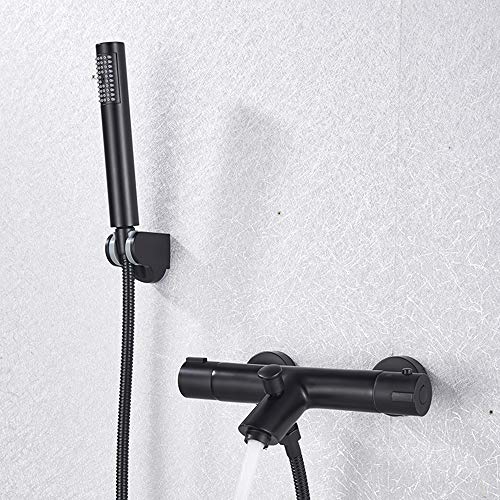 Thermostatic Bathtub Faucet with Handheld Shower Brass Black Shower System Wall Mounted Bathtub Mixer Taps for Bathroom
