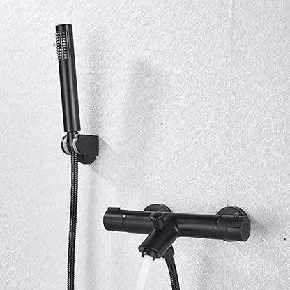 Thermostatic Bathtub Faucet with Handheld Shower Brass Black Shower System Wall Mounted Bathtub Mixer Taps for Bathroom
