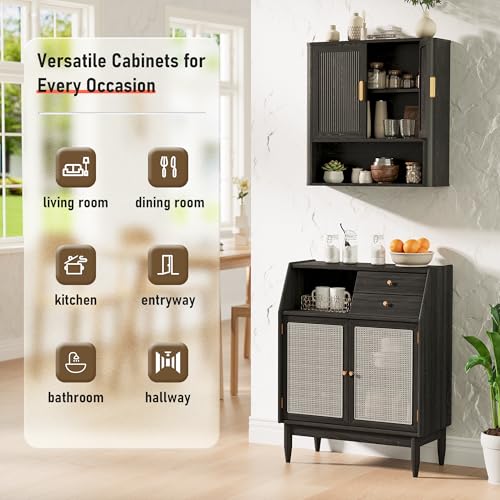 Bathroom Wall Cabinet, Wall-Mounted Medicine Cabinet with Adjustable Wood Shelf & Doors, Floating Bathroom Cabinet Over Toilet for Laundry Room & Kitchen & Living Room (Black) - color: Black
