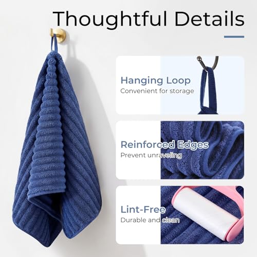 ZVH Hand Towels for Bathroom 6pcs 14X29.5inch,Quick Dry Microfiber,Super Soft,Hand Towels with Hanging Loops for Spa,Kitchen,Hotel (Deep Blue, Set of 6) - color: Deep Blue