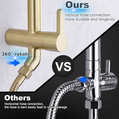 SonTiy Rain Shower Head System with Handheld Spray, 360° Adjustable Shower Arm Exposed Showerhead Kit with Caddy for Whole Family, Brushed Gold - color: Brushed Gold, style: 2.5 Gallons Per Minute-Square