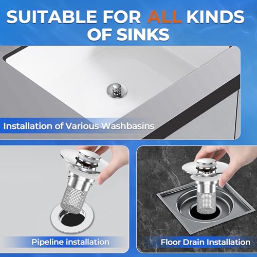 Bathroom Sink Drain Strainer, Pop-up Sink Drain Strainer with Removable Stainless Steel Strainer Basket Hair Catcher, Bathroom Sink Strainer for Bathroom Sink Stopper Replacement(1PCS) - color: Sliver-1