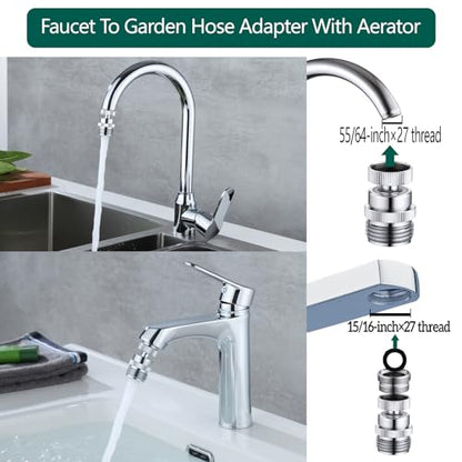 Faucet to Garden Hose Adapter,Brass 3/4-Inch Garden Hose Adapter with Aerator, 360-degree Swivel for Kitchen And Bathroom,Chrome - color: A-Faucet adapter