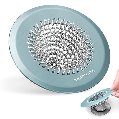 TRAPMATE Reversible Bathtub Drain Hair Catcher, Prevent Clogging Shower Drain Cover, Patend 304 Stainless Steel Drain Strainer for Regular & Pop-up Drain (Teal) - color: Teal Blue
