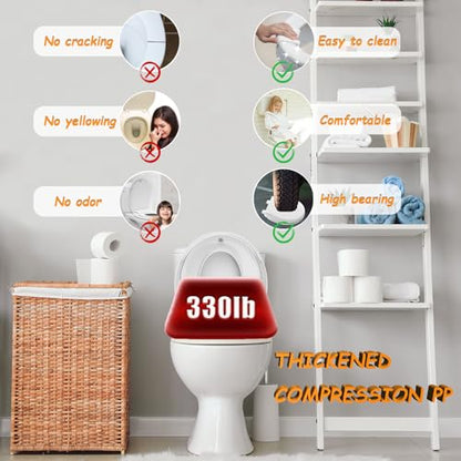 Toilet Seat with Toddler Seat, Potty Training Toilet Seat Round 2 in 1 Soft Close Quiet No Slapping, Magnetic Absorption, Easy to Install and Clean,White - color: White, size: Round 16.5inch with Baby Seat & Magnetic