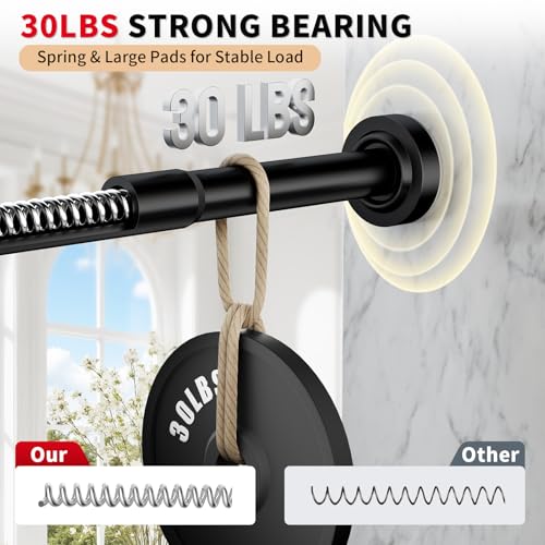 Black Shower Curtain Rod 34-80 Inches Never Rust Stainless Steel Tension Curtain Rod Adjustable Shower Rod Spring Tension Non-Slip No Drilling Shower Rods for Bathroom Window - color: Matte Black, size: 34”-80“