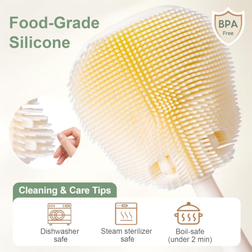 Baby Bottle Brush Set with Soap Dispenser, Foaming Brush & Drying Stand | Soft Silicone Bristles, Fan-Shaped Deep Cleaning Head, 3-Piece Kit with Nipple & Straw Brushes, Quick-Dry Storage, BPA-Free