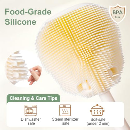 Baby Bottle Brush Set with Soap Dispenser, Foaming Brush & Drying Stand | Soft Silicone Bristles, Fan-Shaped Deep Cleaning Head, 3-Piece Kit with Nipple & Straw Brushes, Quick-Dry Storage, BPA-Free