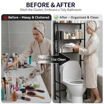 3-Tier Over The Toilet Storage, Freestanding Metal Bathroom Shelves, Space Saver Above The Over Toilet Storage Shelf for Bathroom (Black) - color: Black