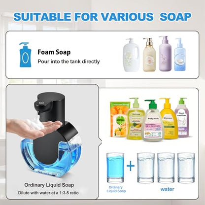 Automatic Foaming Soap Dispenser, 15oz/420ml Smart Hand Soap Dispensers, Touchless Wall Mount with 4-Level Adjustable, Rechargeable Foaming Hand Soap Dispenser for Bathroom Kitchen Office - Black-1 - color: Black-1