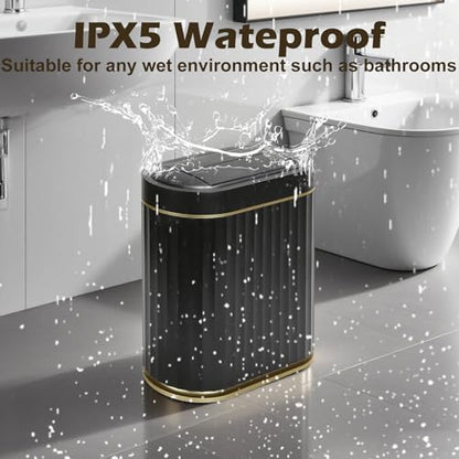 SYNCVIBE Bathroom Sensor Trash Can, 2 Gallon, Butterfly Lid, Black Gold | Automatic Garbage Can, IPX5 Waterproof Slim Trash Bin, Under-Counter Wastebasket for Kitchen, Living Room and Bathroom - color: Black and Golden