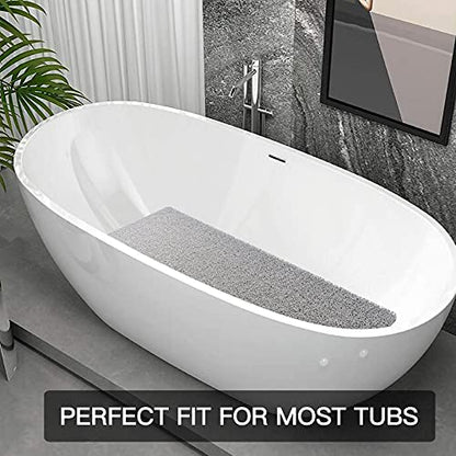 Shower Mat Non Slip Without Suction Cups, 32x17 Inch, PVC Loofah Bath Mat for Textured Tub Surface, Bathroom, Bathroom, Quick Drying (Grey) - color: Grey, size: 32" x 17" (Rectangular)