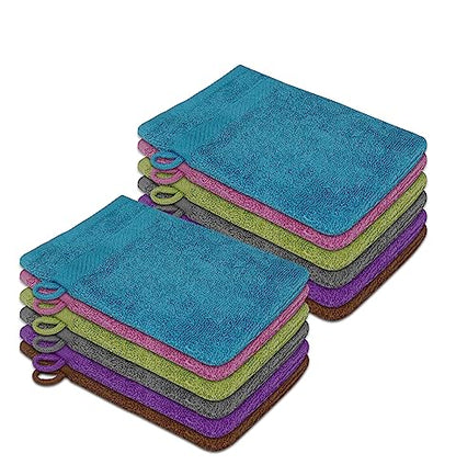 ZUPERIA Premium Bath Mitts - Pack of 12 (6 x 9 Inches) - 100% Cotton European Style Washcloths with Loop - Super Soft and Absorbant Bath Washcloths (Multicolor) - color: Multicolor
