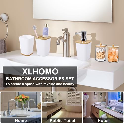White Bathroom Accessories Set, 9 Piece Bathroom Accessory Set with Trash Can,Toothbrush Holder,Toothbrush Cup,Lotion Soap Dispenser,Vanity Tray,Soap Dish,Toilet Brush,Qtip Holder - size: Bath Set, style: White