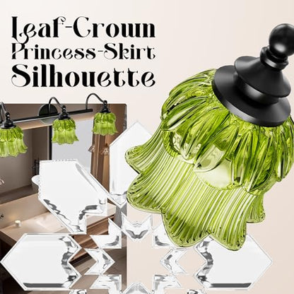 3-Light Vanity Light Over Mirror with Green Crystal Glass Shade | Valley-Lily Shaped Bathroom Light Fixture Black Antique Finish Wall Sconces Mirror Front Lighting for Hallway Living Room - size: 3-Light (Valley-Lily Shaped)