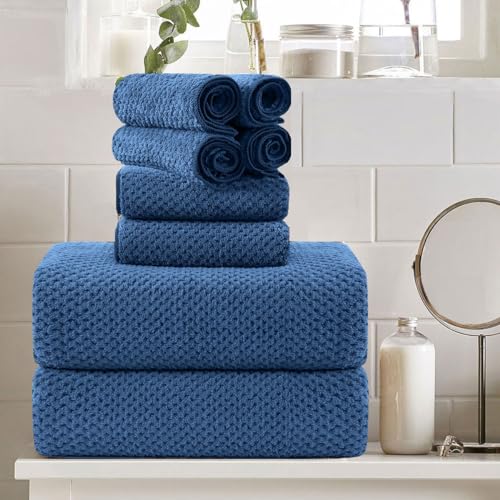 8 Piece Large Navy Family Bath Towel Set-2 Oversized Bath Towel Sheets,2 Hand Towels,4 Washcloths-600GSM Soft Highly Absorbent Quick Dry Beach Chair Towels Woven Towels for Bathroom Hotel and Spa - color: Navy, size: 8 Pcs Towel Set