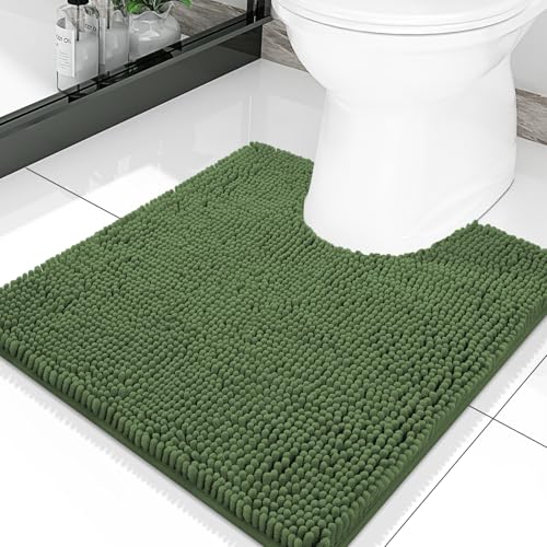 Smiry Toilet Rugs U-Shaped 20x20, Extra Soft Absorbent Contoured Bath Mat | Olive Green, Machine Washable Non Slip Luxury Chenille Contour Bath Rugs for Toilet - color: Olive Green, size: 20" X 20" Contour Rug
