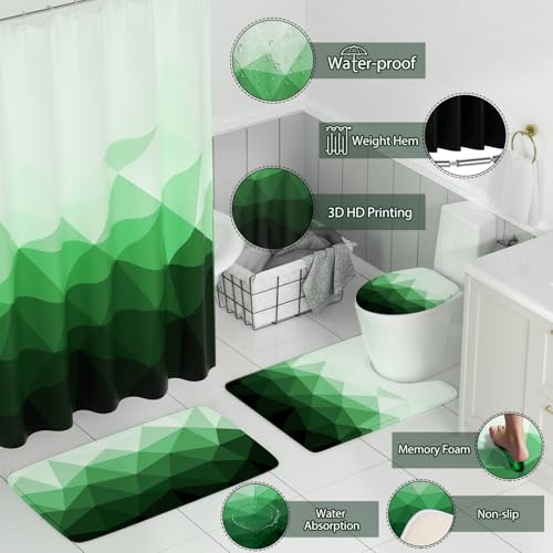 XLHOMO Bathroom Accessory Set - 26PC Bathroom Shower Curtain and Rug Set, Bathroom Accessories Set, Green Bathroom Set with Trash Can, Toilet Brush, Qtip Holder & Soap Dispenser - style: Dark Green