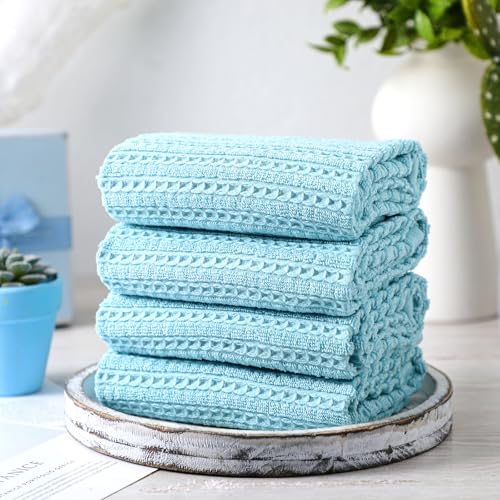 4 Pack Turquoise Hand Towels Waffle 100% Cotton 13x29 Inch | Soft Absorbent Bathroom Kitchen Use, Waffle Texture Quick Dry, Durable Cotton Washcloths Ideal for Guests Daily Needs - color: Turquoise