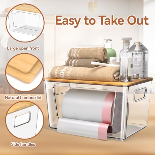 spospo 2 Pack Trash Bag Holder with Bamboo Lid Stackable Trashbag Dispenser | Extra Large Garbage Bag Holder for Kitchen Laundry Room Under Sink Organization and Storage - size: 2 Pack