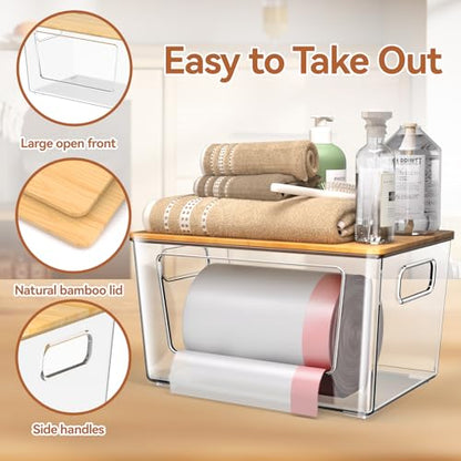 spospo 2 Pack Trash Bag Holder with Bamboo Lid Stackable Trashbag Dispenser | Extra Large Garbage Bag Holder for Kitchen Laundry Room Under Sink Organization and Storage - size: 2 Pack