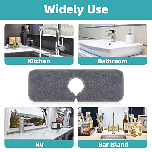 PoYang 4 Pack Faucet Mat for Kitchen Sink Splash Guard, Short 17.7x4.7 Inch | Super Absorbent Microfiber Faucet Mat, Catch Splashes and Drips, Machine Washable Sink Protectors for Kitchen, Bathroom & RV - size: 17.7" x 4.7"