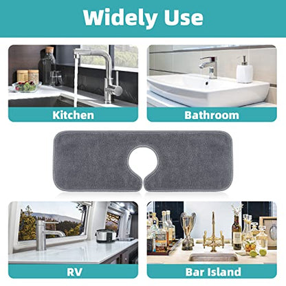 PoYang 4 Pack Faucet Mat for Kitchen Sink Splash Guard, Short 17.7x4.7 Inch | Super Absorbent Microfiber Faucet Mat, Catch Splashes and Drips, Machine Washable Sink Protectors for Kitchen, Bathroom & RV - size: 17.7" x 4.7"