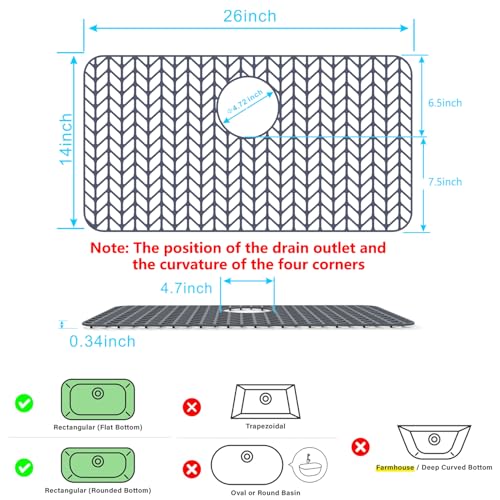 Sink Protectors for Kitchen Sink 26"x 14"Rear Silicone Sink Mat | Various sizes and styles,Protector for sinks and dish,Withstand to 500F,Food-grade silicone .Non-slip and raised feet - size: 26"x14" Rear