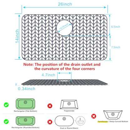 Sink Protectors for Kitchen Sink 26"x 14"Rear Silicone Sink Mat | Various sizes and styles,Protector for sinks and dish,Withstand to 500F,Food-grade silicone .Non-slip and raised feet - size: 26"x14" Rear