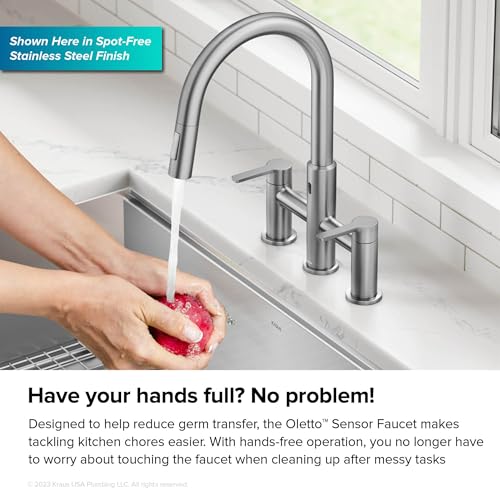 KRAUS Oletto Touchless Sensor Bridge Kitchen Faucet with Pull-Down Sprayhead in Spot-Free Antique Champagne Bronze, KSF-3122SFACB - color: Spot Free Antique Champagne Bronze, style: Bridge Touchless Faucet