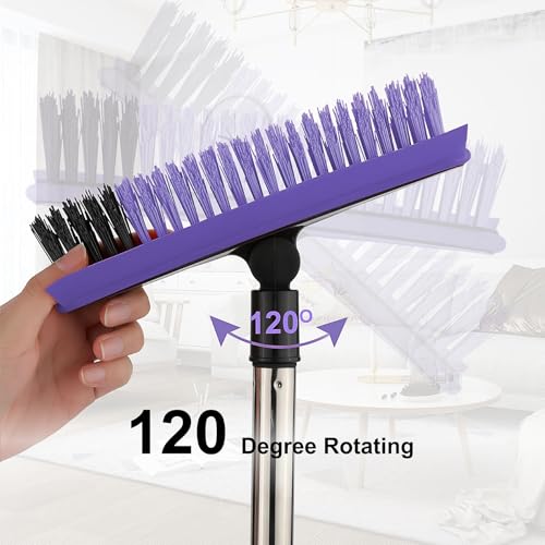 Grout Cleaner Brush with Long Handle, V-Shaped Floor Scrub Brush Swivel Grout Brush Stiff Bristle Floor Grout Scrubber for Bathroom, Tile Line, Crevice, Kitchen, Wall, Deck, Garage (Purple) - color: Purple