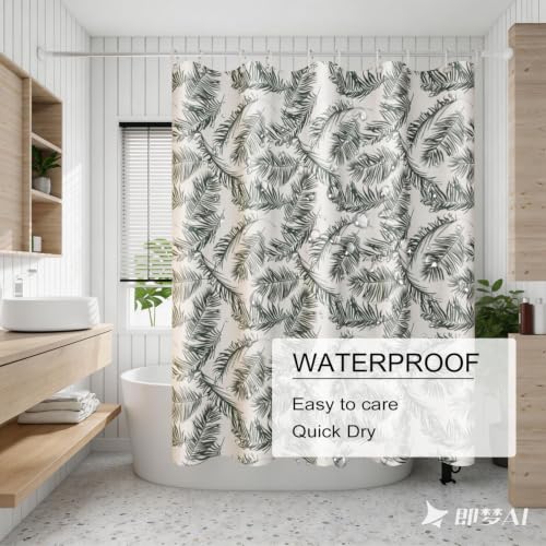 TIKABC Shower Curtain Liner, 4G PEVA Shower Liner, Plastic Waterproof Shower Curtains, 72x72 inch with Grommet Holes 3 Magnetic Weights - color: Big Feather