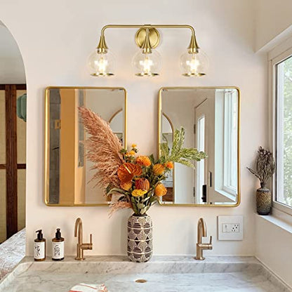 Gold Bathroom Vanity Light 3-Lights Bathroom Light Fixtures Over Mirror with Clear Glass Shade 22.4 inch Wall Sconce Lighting Bath(Exclude E26 Bulb) - color: Gold, size: 3 Light